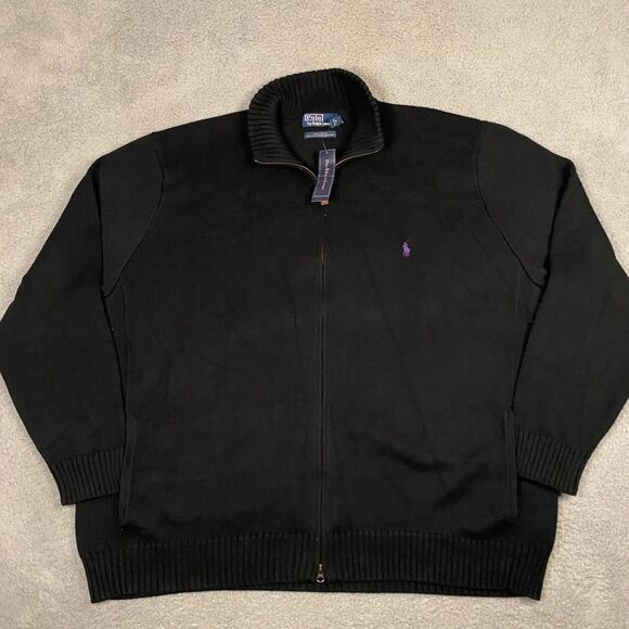 Polo by Ralph Lauren Other - Polo Ralph Lauren Sweater Mens 4XLT Full Zip‎ Pony Black Cotton NEW